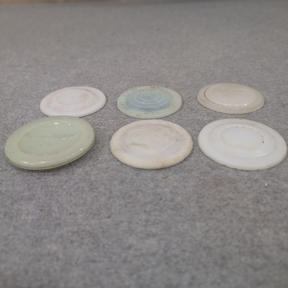 6 Vintage White Crown & More Canning & Milk Jar Lids - Picture 2 of 8